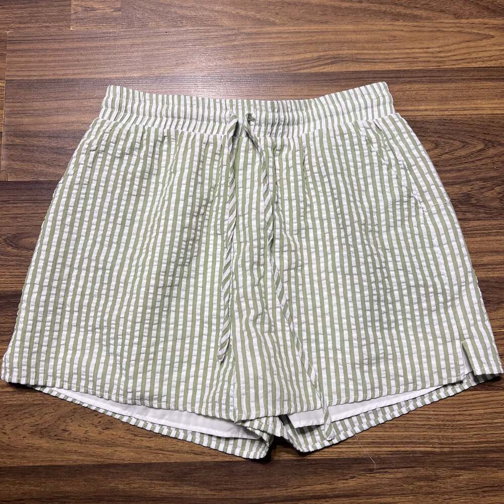 Women's High-Rise Pull-On Shorts 3.5" - Day+Moon Green Striped Shorts
